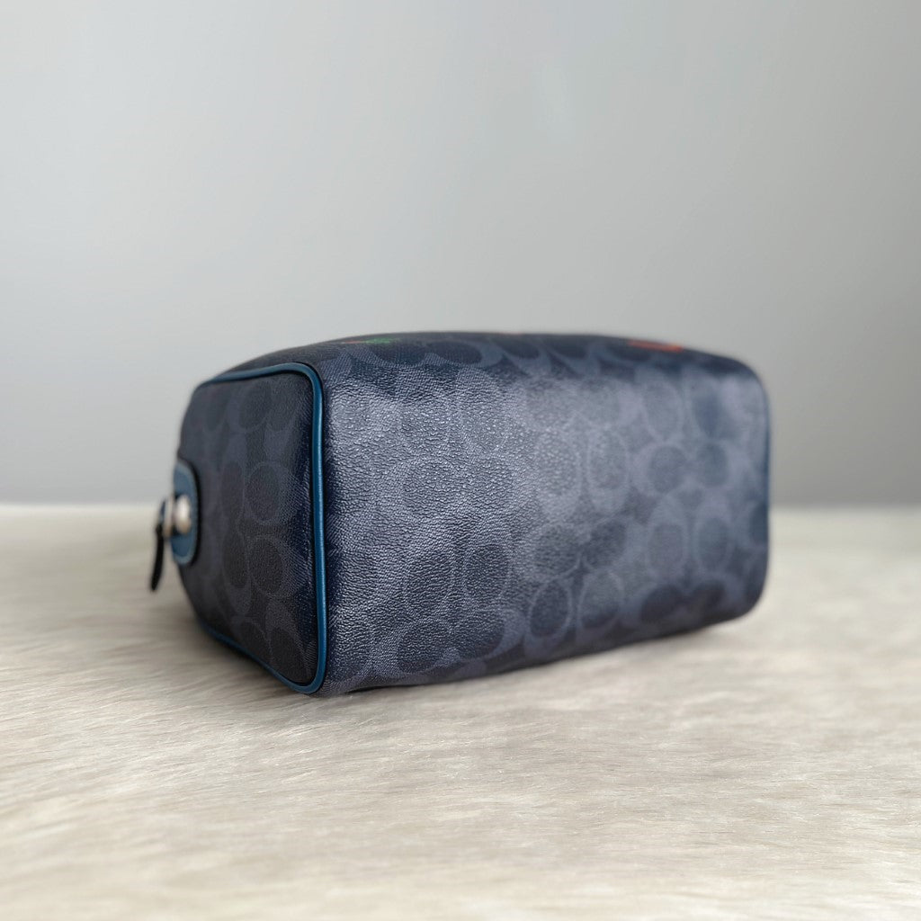 Coach Blue Leather Monogram Patchwork Boston 2 Way Shoulder Bag Like New
