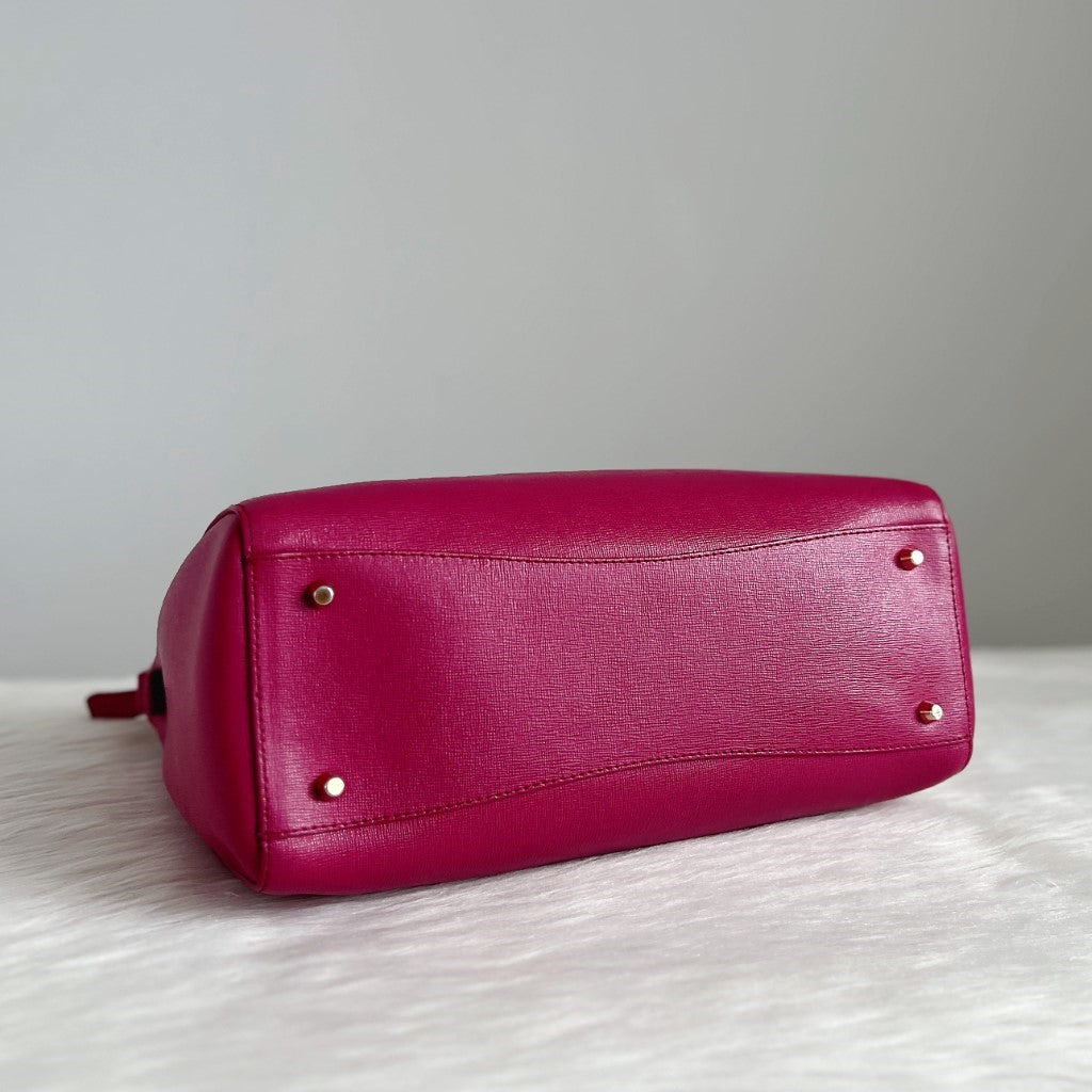 Furla Fuchsia Leather F Charm Boston 2 Way Shoulder Bag Like New