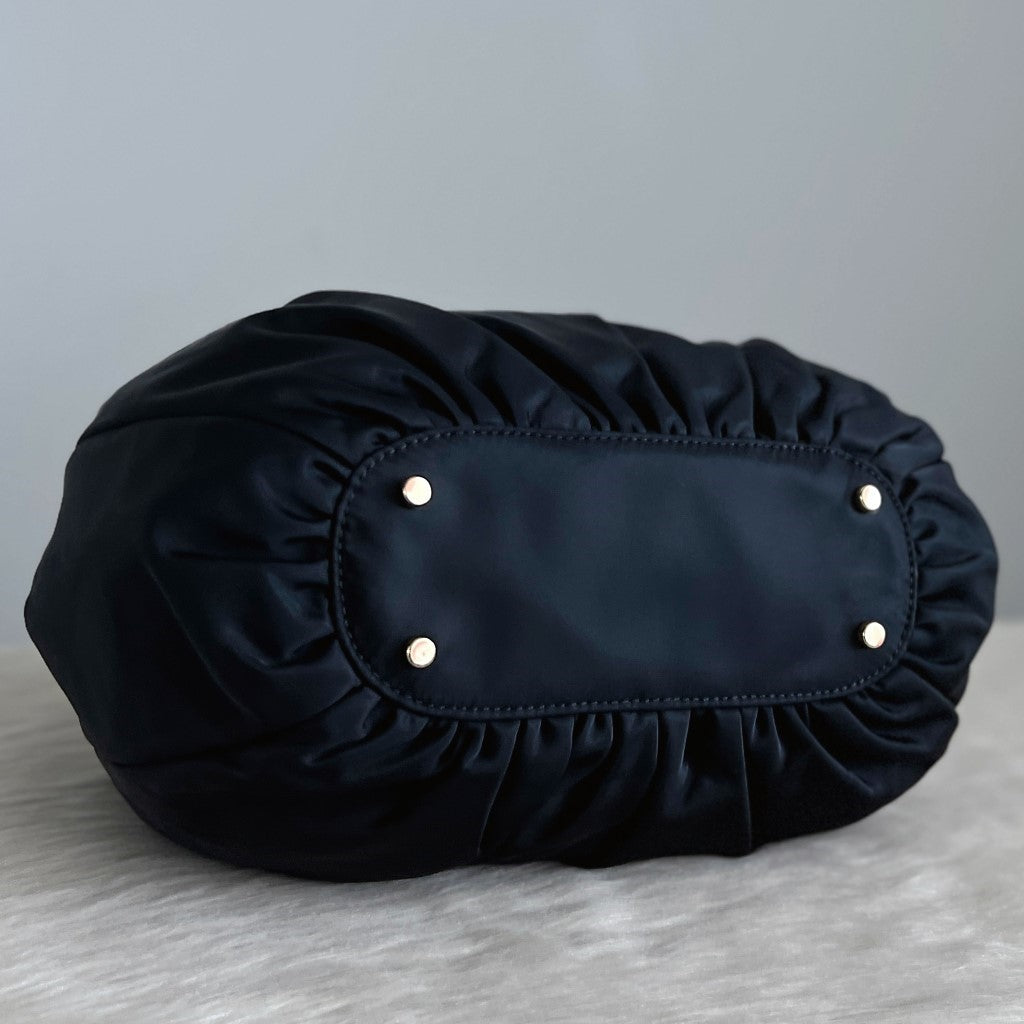 Kate Spade Black Leather Handle Front Logo Carryall Shoulder Bag Excellent