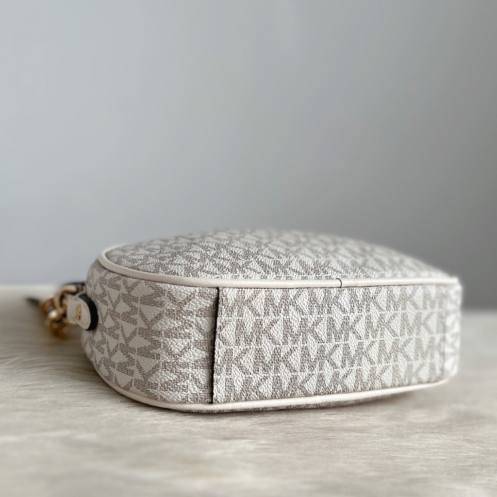 Michael Kors Creamy Leather Monogram Chain Detail Crossbody Shoulder Bag Like New