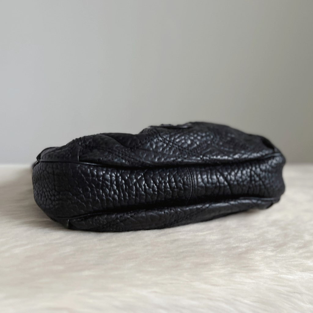 Salvatore Ferragamo Black Leather Studded Detail Shoulder Bag Excellent