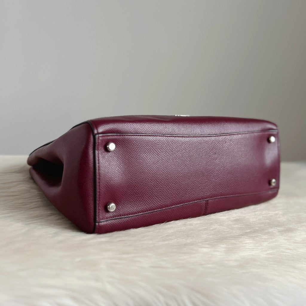 Coach Burgundy Leather Triple Compartment Career Shoulder Bag Excellent