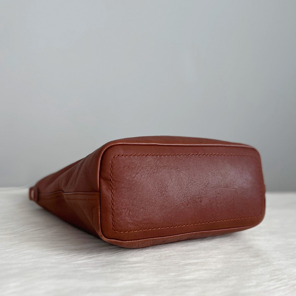 Bally Caramel Leather Front Logo Shopper 2 Way Shoulder Bag Excellent