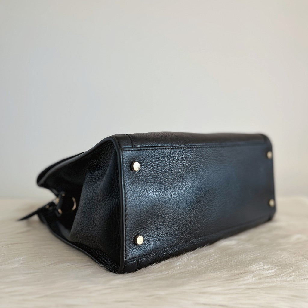 Kate Spade Black Leather Front Logo Flap 2 Way Shoulder Bag Like New