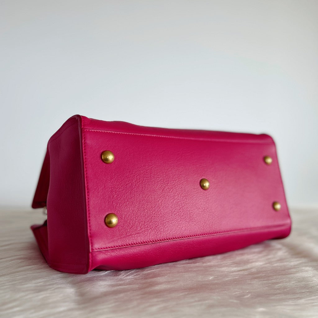Yves Saint Laurent YSL Fuchsia Leather Cabas Y 2 Way Shoulder Bag Like New