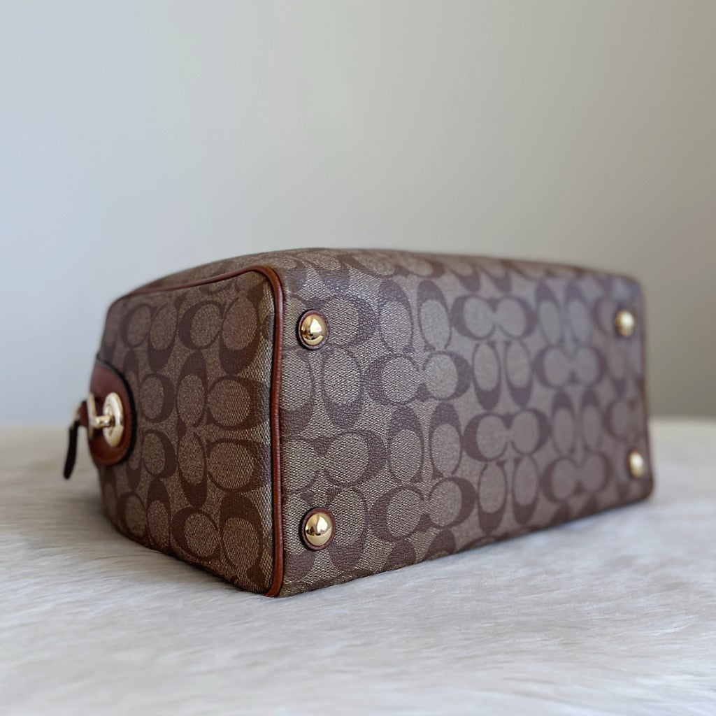 Coach Caramel Leather Monogram Boston 2 Way Shoulder Bag Excellent