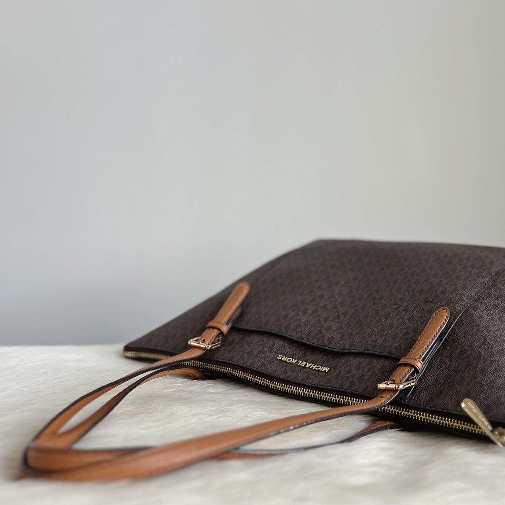 Michael Kors Caramel Leather Monogram Shoulder Bag