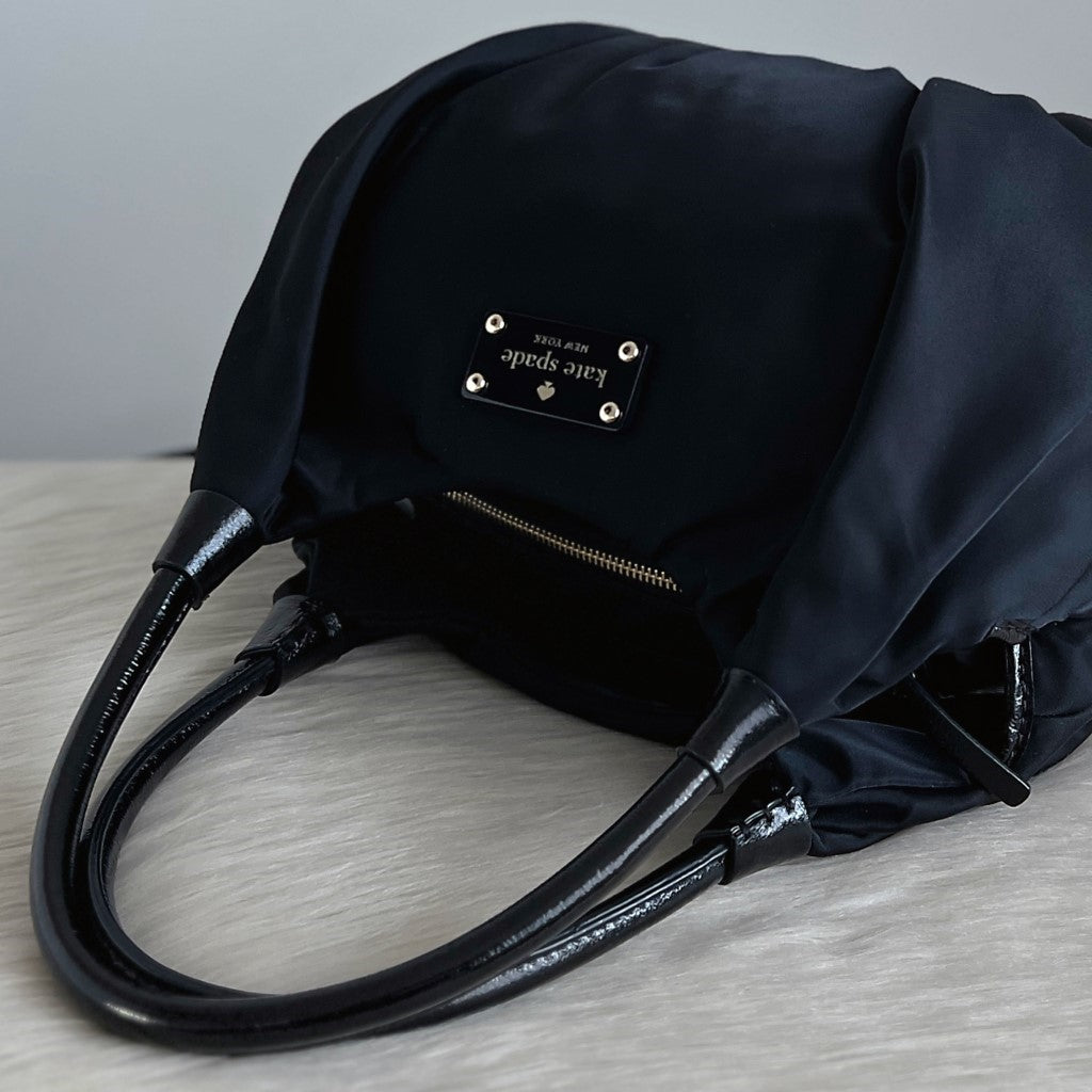 Kate Spade Black Leather Handle Front Logo Carryall Shoulder Bag Excellent