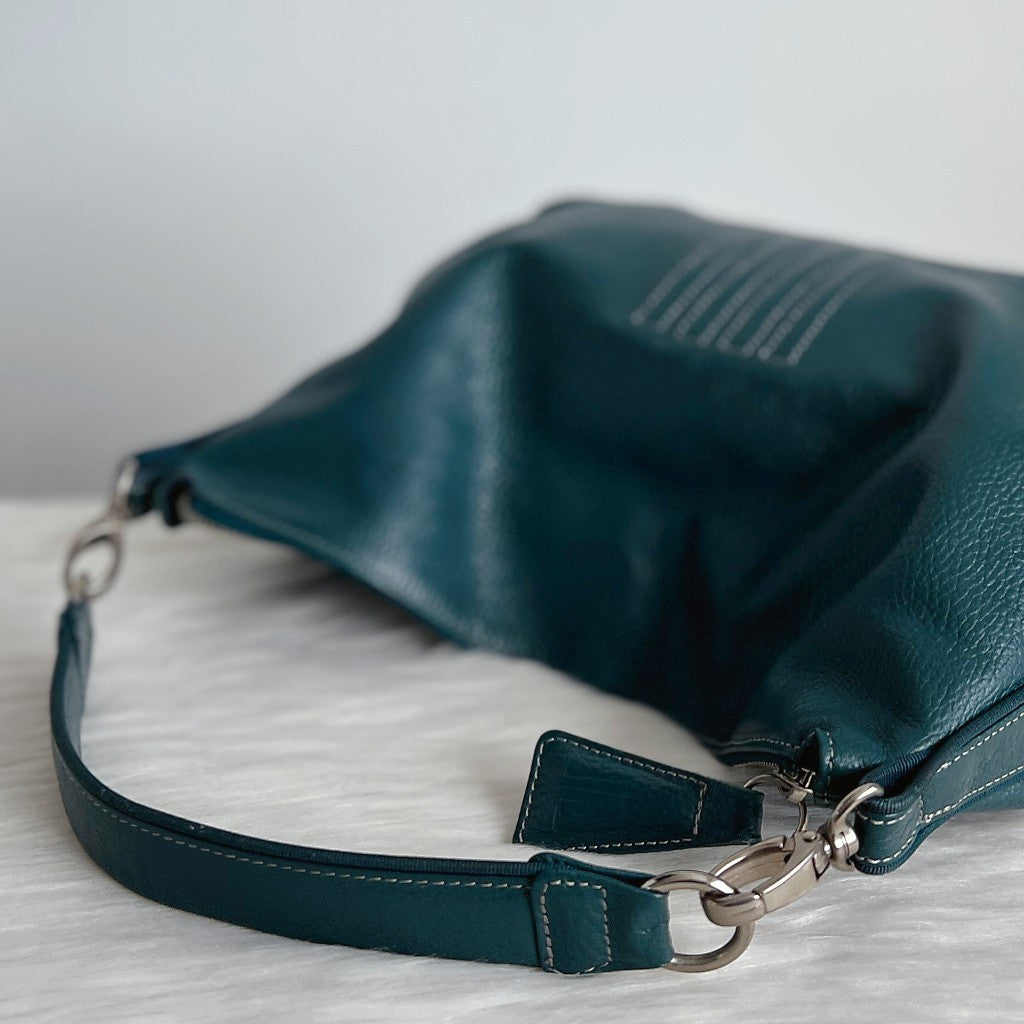 Lanvin Green Leather Embossed Front Detail Slouchy 2 Way Shoulder Bag Excellent
