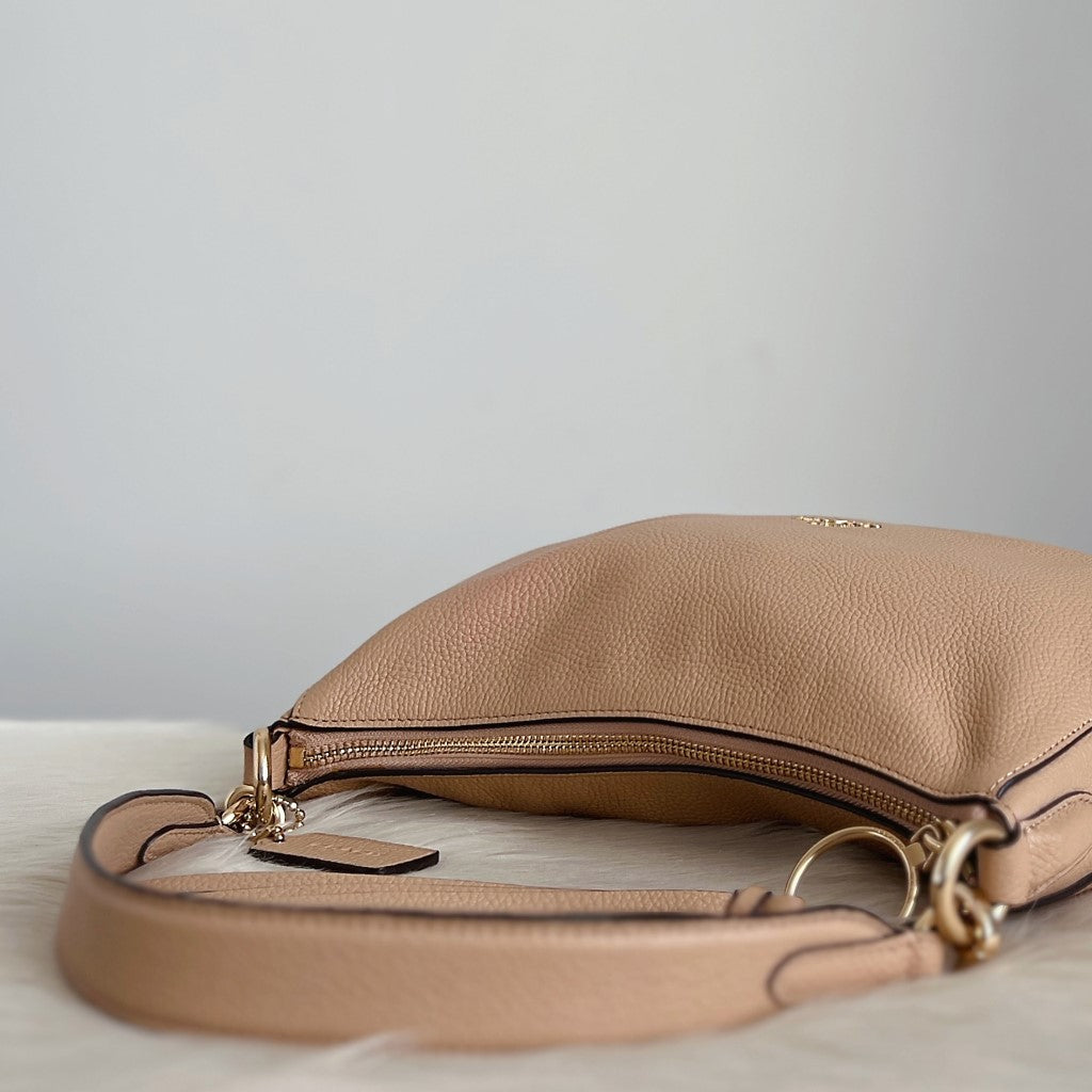 Coach Beige Leather Tassel Charm Slouchy 2 Way Shoulder Bag New with Box