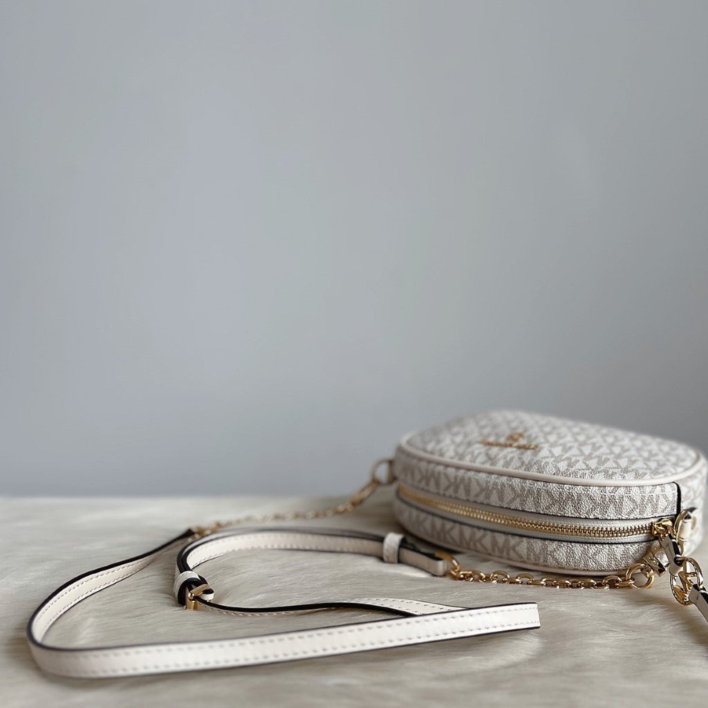 Michael Kors Creamy Leather Monogram Chain Detail Crossbody Shoulder Bag Like New