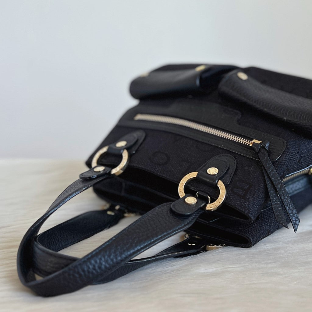 Bvlgari Black Leather Monogram Becky 2 Way Shoulder Bag Excellent