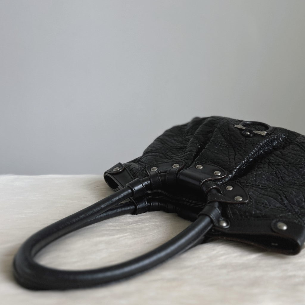 Salvatore Ferragamo Black Leather Studded Detail Shoulder Bag Excellent