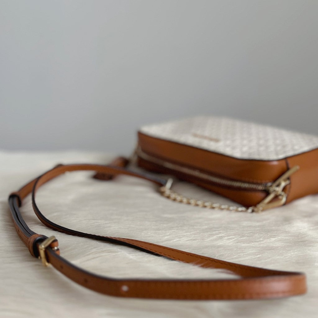 Michael Kors Monogram Gold Chain Detail Crossbody Shoulder Bag Excellent
