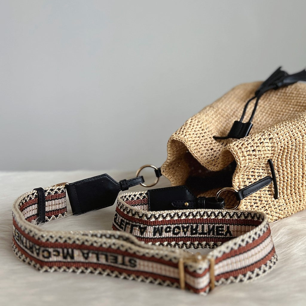 Stella Mccartney Holiday Straw Tassel Drawstring Crossbody Shoulder Bag Excellent
