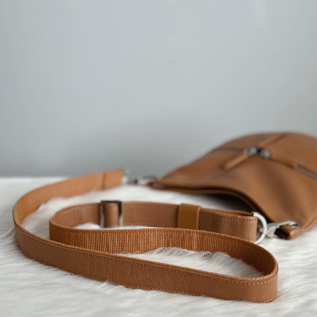 Longchamp Caramel Leather Zipped Pocket Detail Crossbody Shoulder Bag Excellent