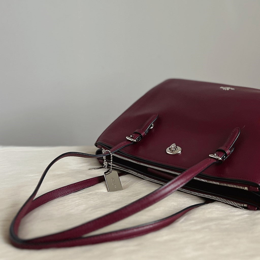 Coach Burgundy Leather Triple Compartment Career Shoulder Bag Excellent