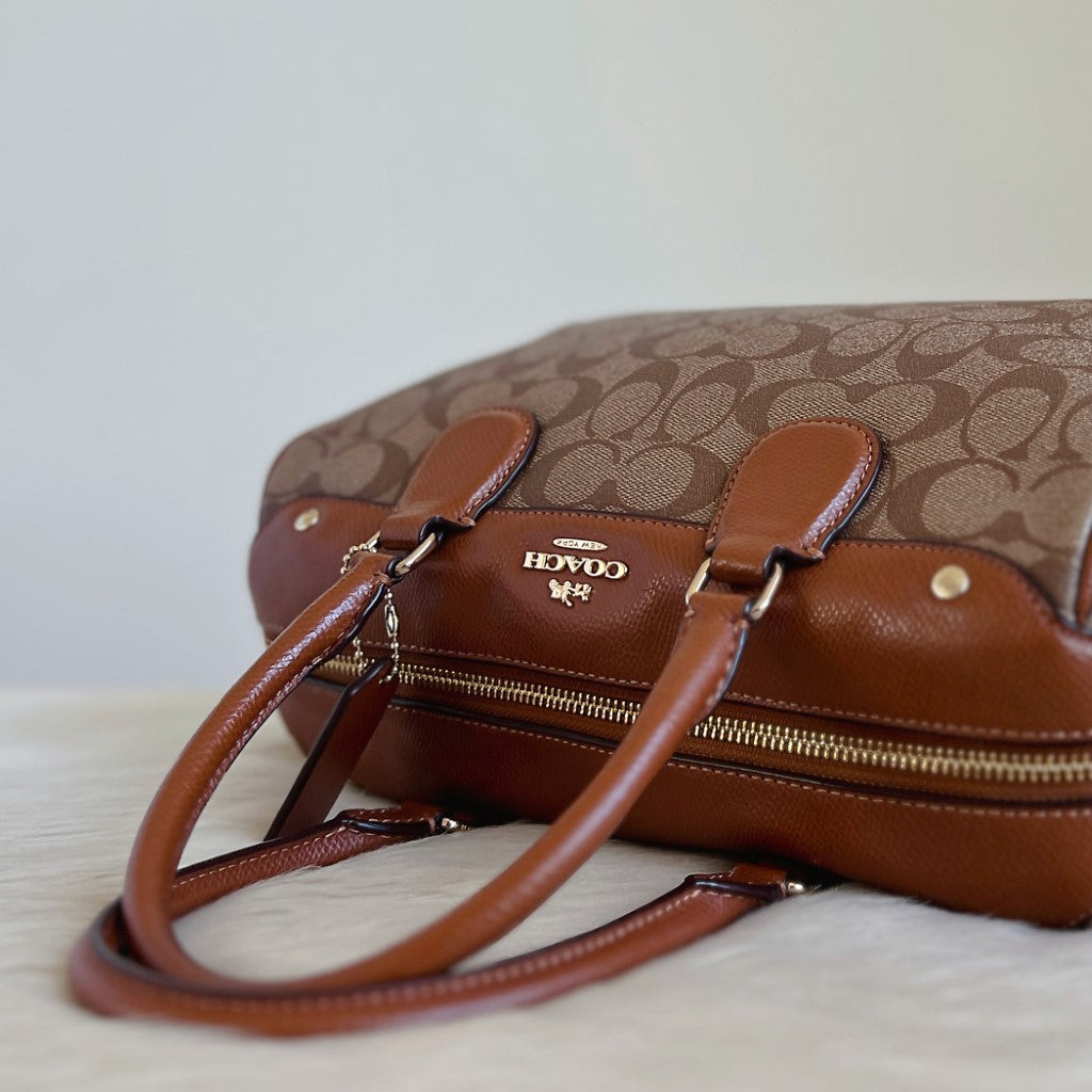 Coach Caramel Leather Monogram Boston 2 Way Shoulder Bag Excellent