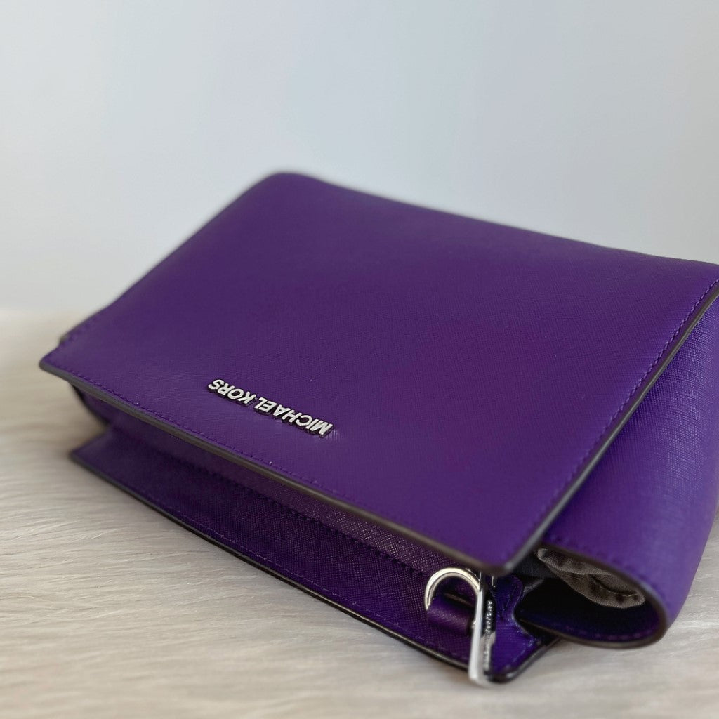 Michael Kors Purple Leather Selma Crossbody Shoulder Bag Excellent