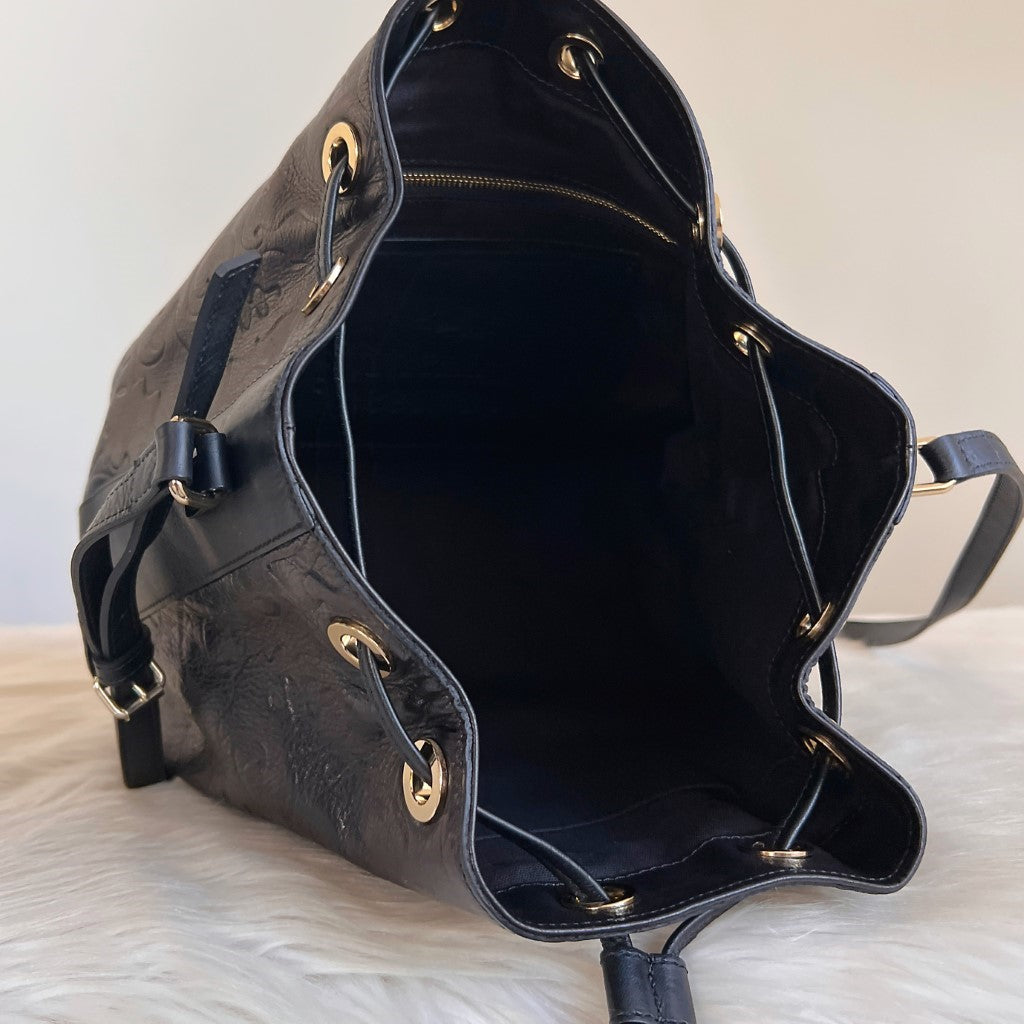 Vivienne Westwood Black Leather Drawstring Bucket Shoulder Bag Excellent