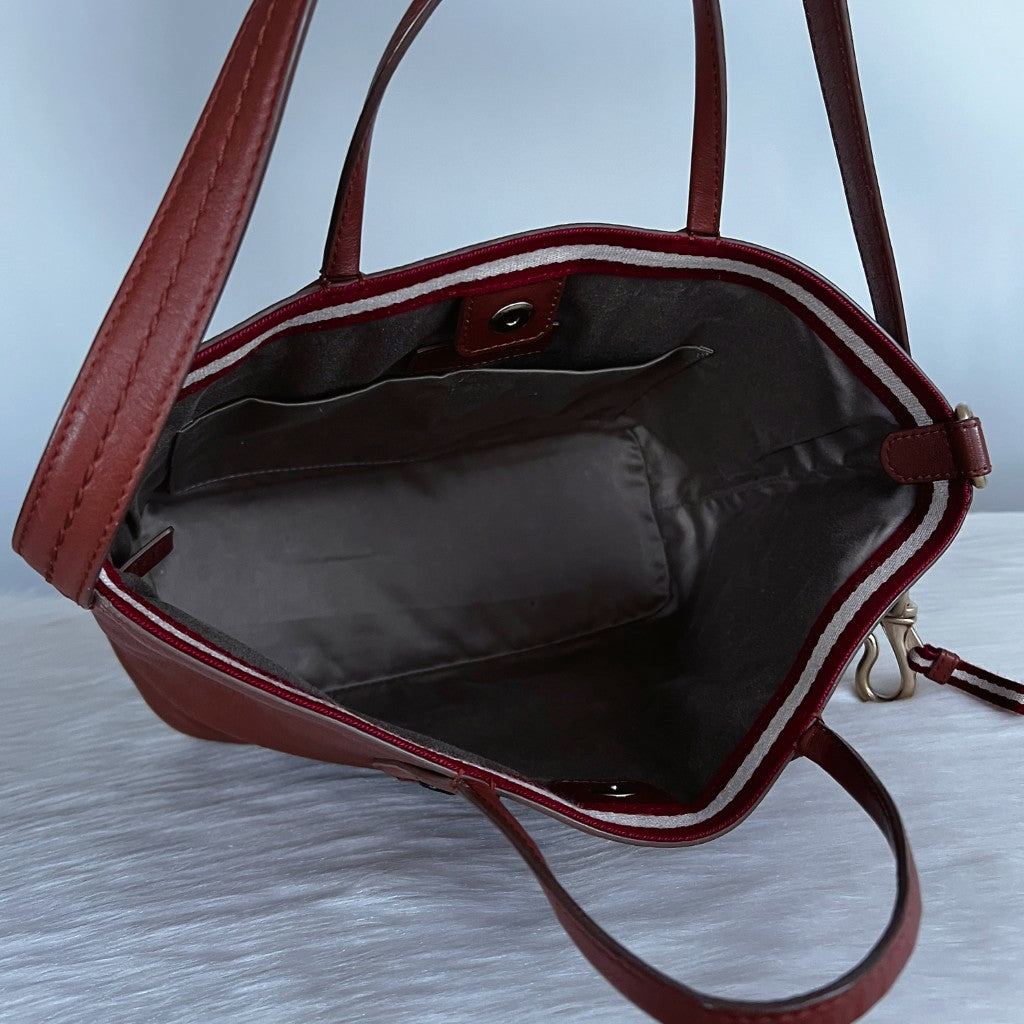 Bally Caramel Leather Front Logo Shopper 2 Way Shoulder Bag Excellent