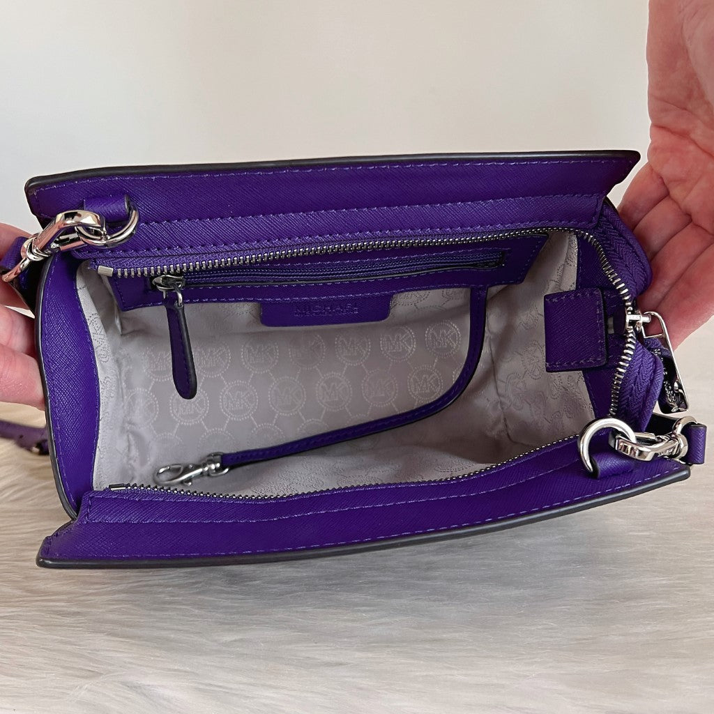 Michael Kors Purple Leather Selma Crossbody Shoulder Bag Excellent