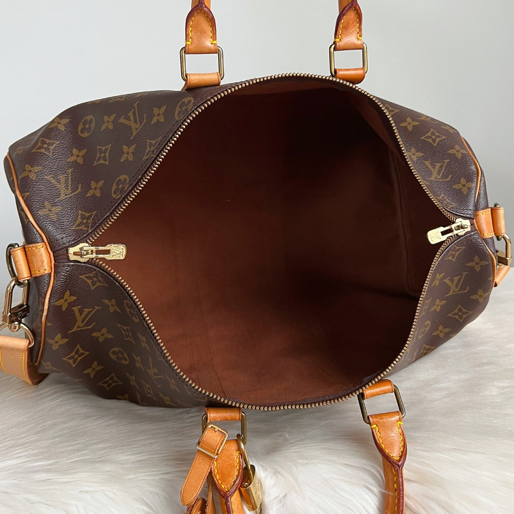 Louis Vuitton Signature Monogram Bandouliere Keepall 45 Travel Bag Full Set