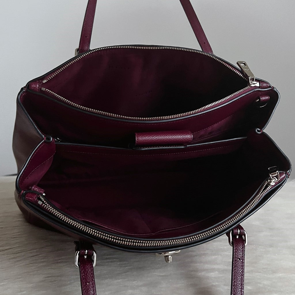 Coach Burgundy Leather Triple Compartment Career Shoulder Bag Excellent
