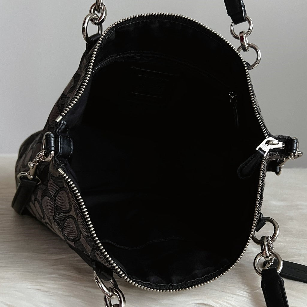 Coach Black Leather Monogram Front Logo 2 Way Shoulder Bag Excellent