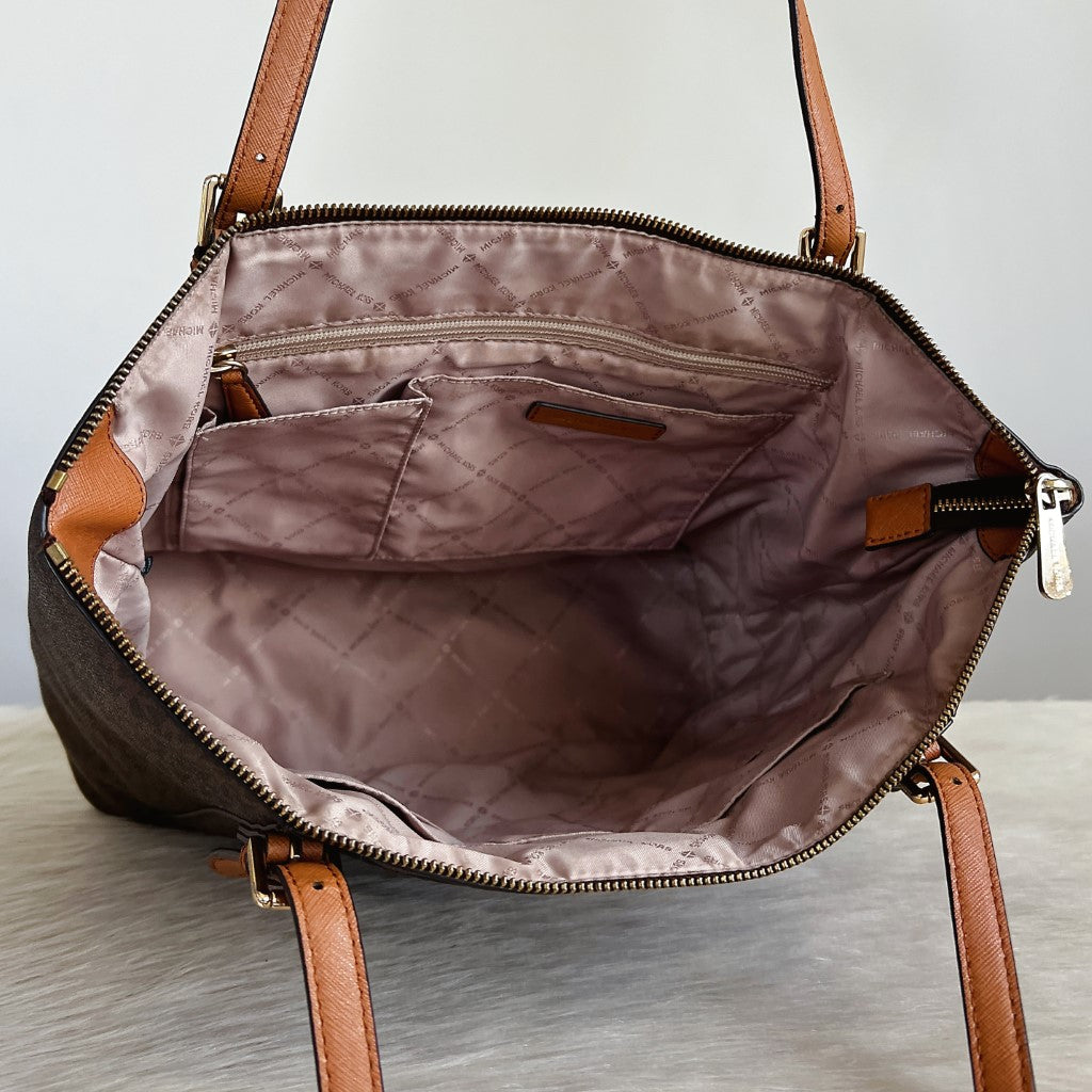 Michael Kors Caramel Leather Monogram Shoulder Bag