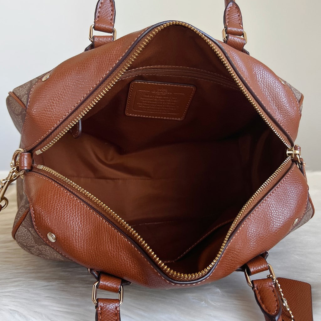 Coach Caramel Leather Monogram Boston 2 Way Shoulder Bag Excellent
