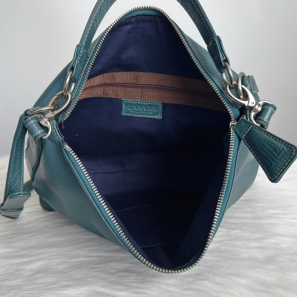 Lanvin Green Leather Embossed Front Detail Slouchy 2 Way Shoulder Bag Excellent