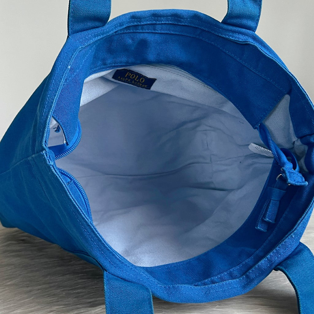 Ralph Lauren Blue Canvas Signature Logo Shoulder Bag