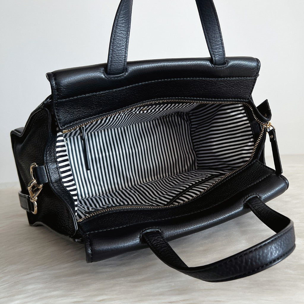 Kate Spade Black Leather Front Logo Flap 2 Way Shoulder Bag Like New