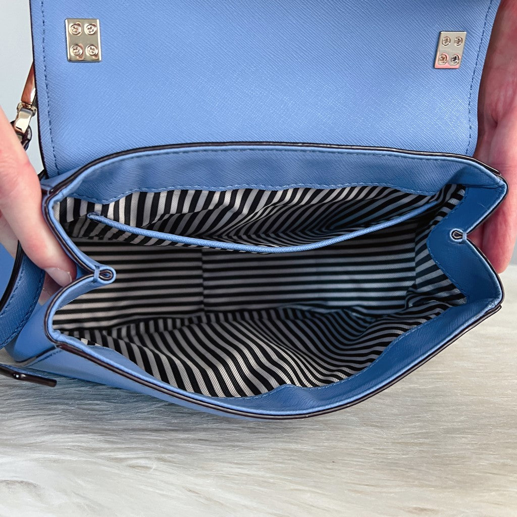Kate Spade Blue Leather Front Logo Crossbody Shoulder Bag Like New