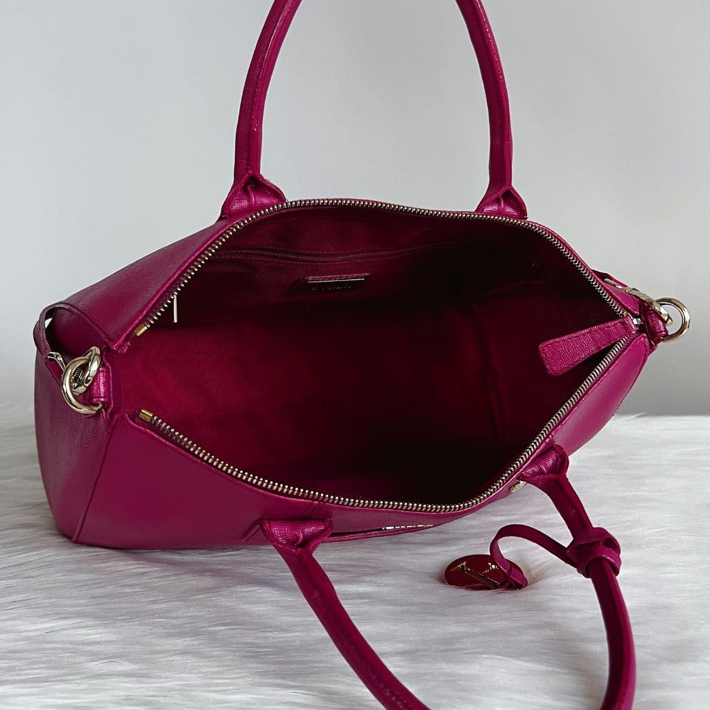 Furla Fuchsia Leather F Charm Boston 2 Way Shoulder Bag Like New