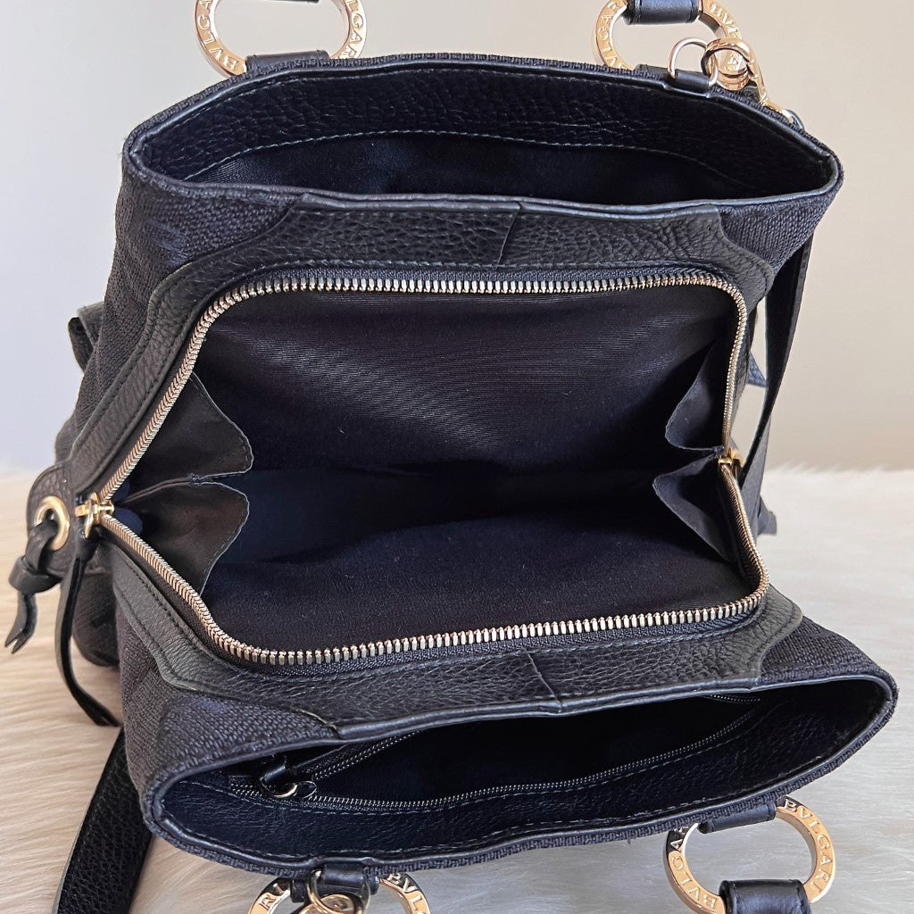 Bvlgari Black Leather Monogram Becky 2 Way Shoulder Bag Excellent