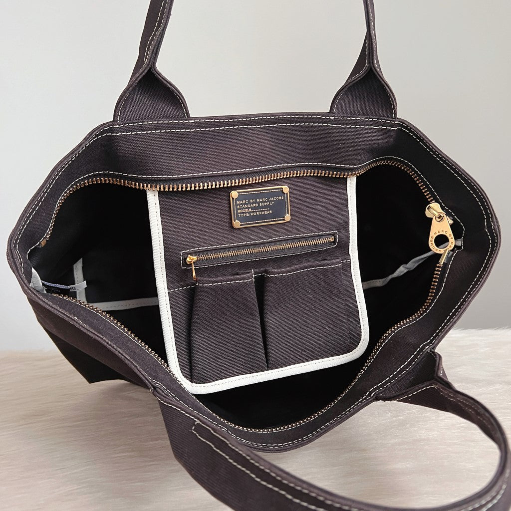 Marc Jacobs Black Canvas Front Pattern Carryall Shoulder Bag