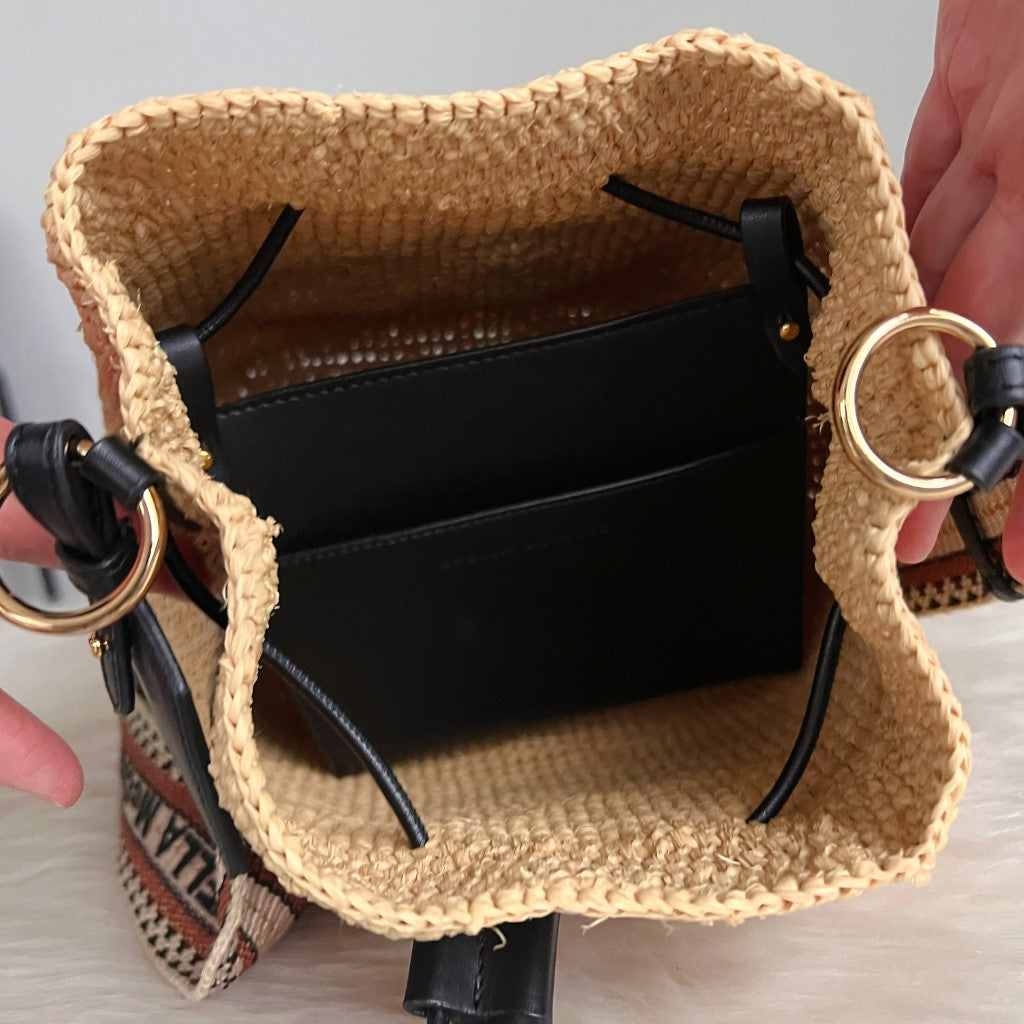 Stella Mccartney Holiday Straw Tassel Drawstring Crossbody Shoulder Bag Excellent