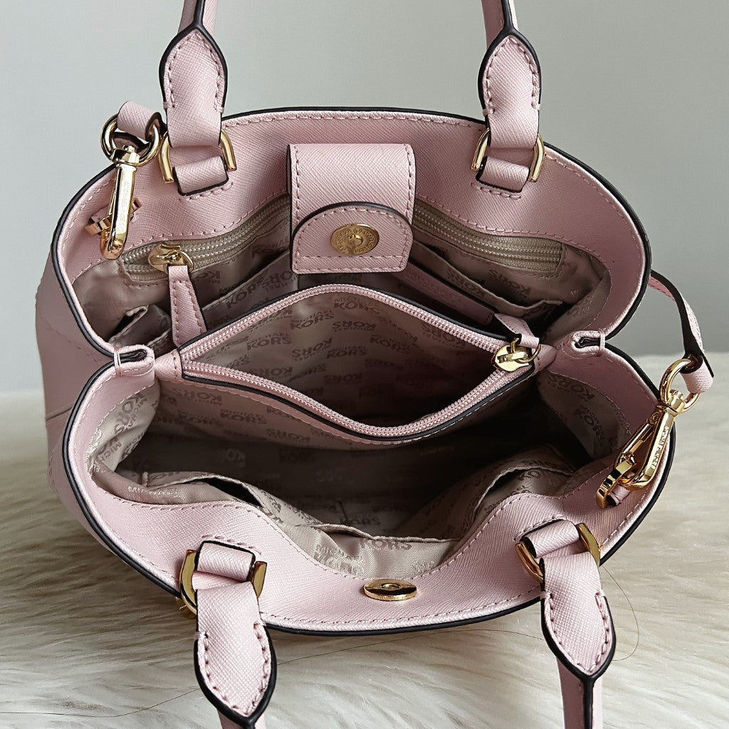 Michael Kors Pink Saffiano Leather Triple Compartment 2 Way Shoulder Bag Excellent