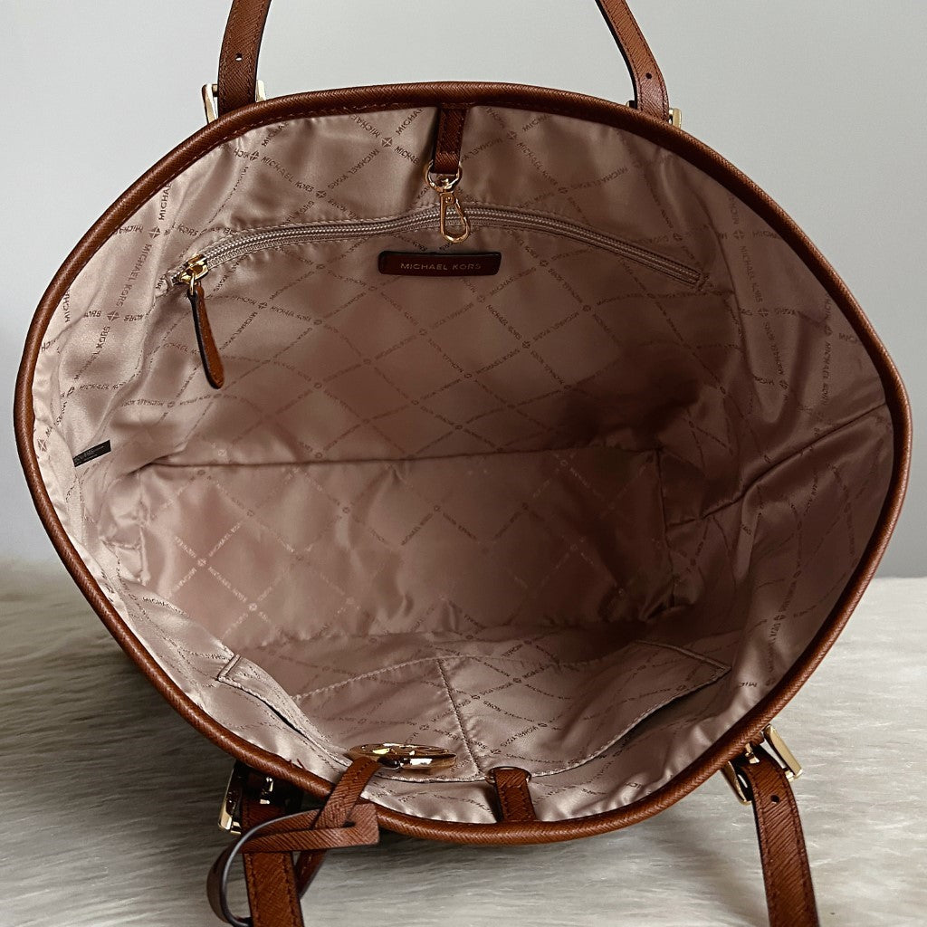 Michael Kors Caramel Leather Monogram MK Charm Shoulder Bag New with Tags