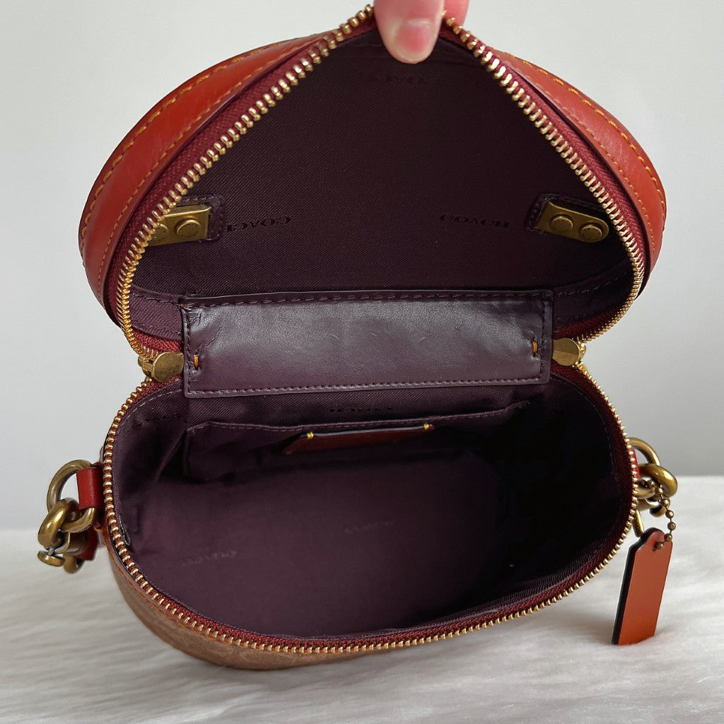 Coach Caramel Leather Monogram Bucket 2 Way Shoulder Bag Like New