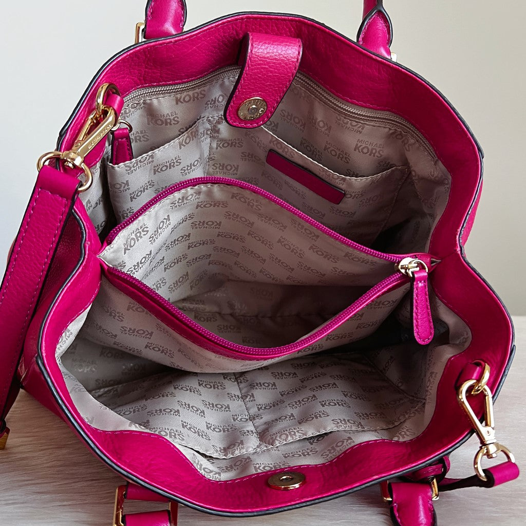 Michael Kors Fuchsia Leather MK Charm Triple Compartment 2 Way Shoulder Bag Excellent