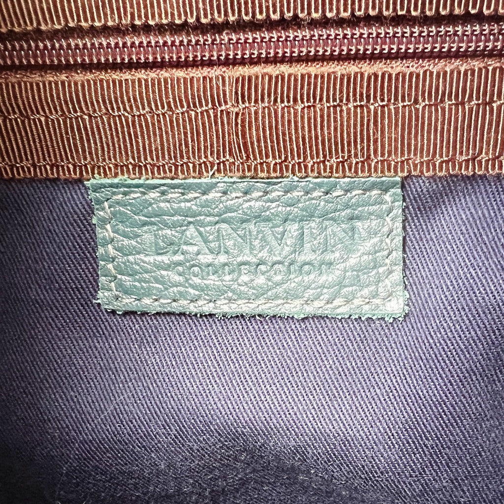 Lanvin Green Leather Embossed Front Detail Slouchy 2 Way Shoulder Bag Excellent