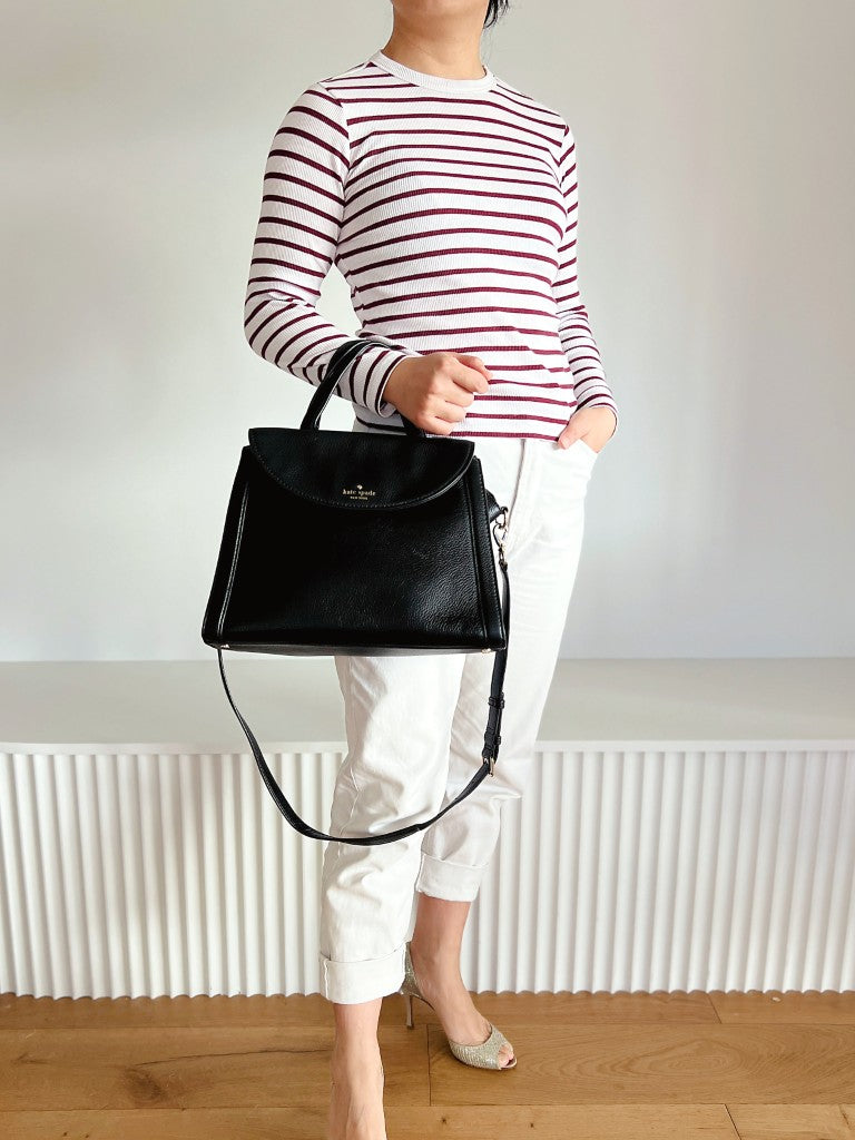 Kate Spade Black Leather Front Logo Flap 2 Way Shoulder Bag Like New