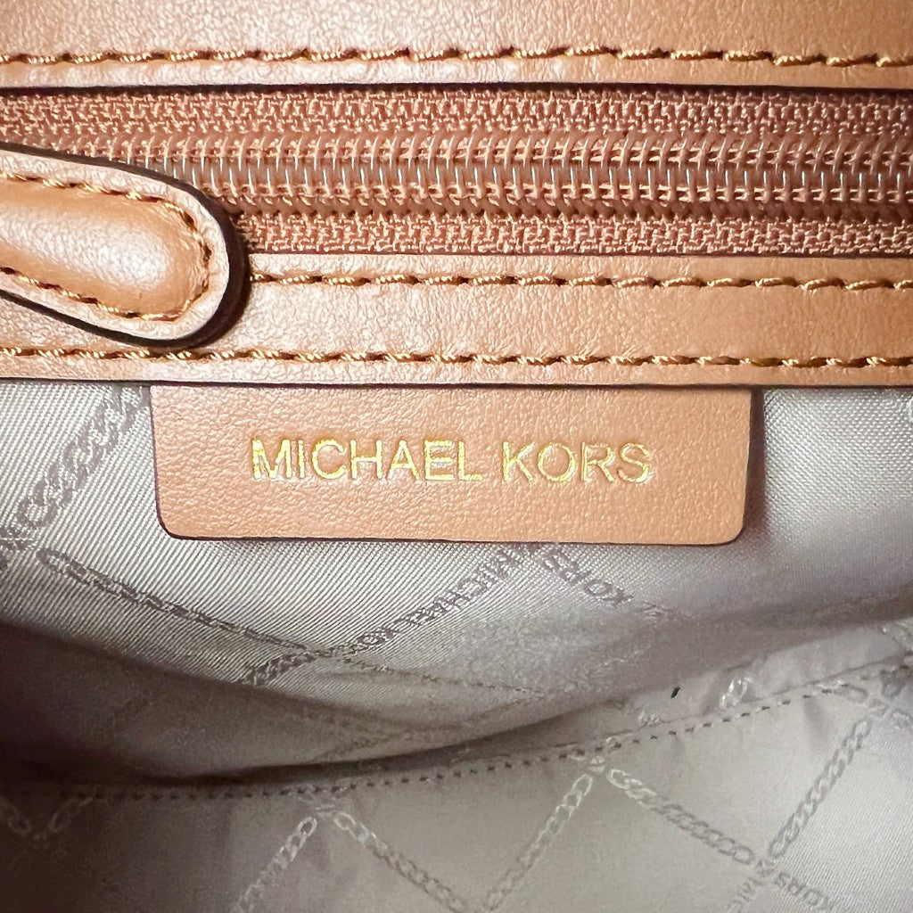 Michael Kors Caramel Leather Monogram Front Logo Crossbody Shoulder Bag Like New