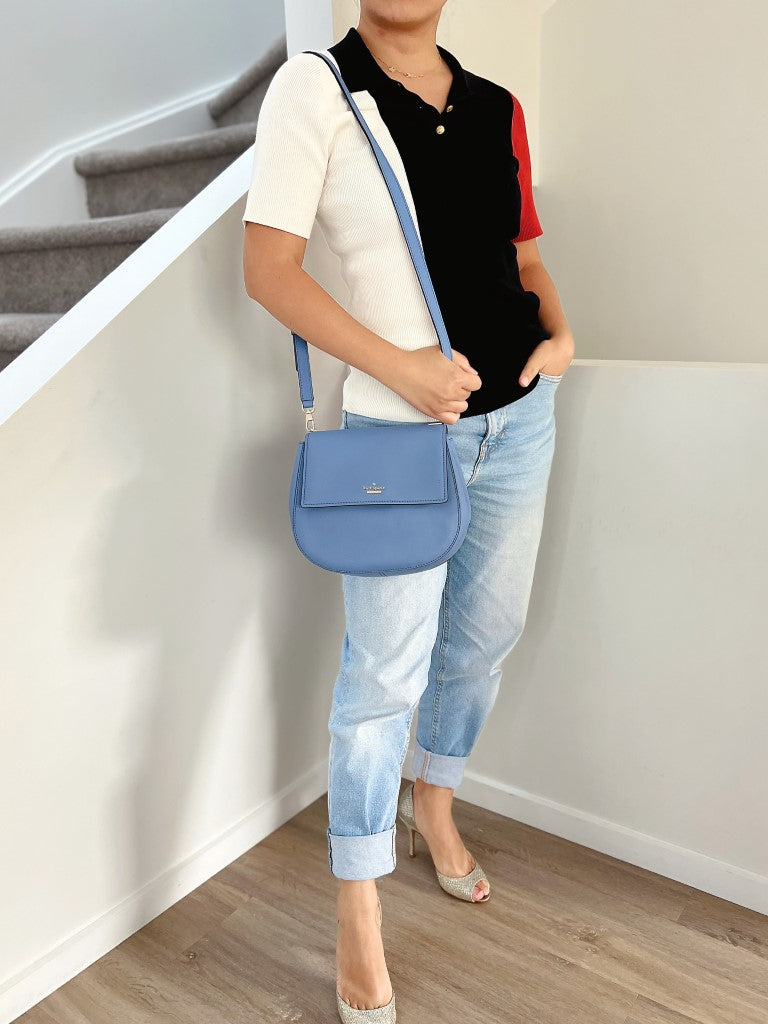 Kate Spade Blue Leather Front Logo Crossbody Shoulder Bag Like New