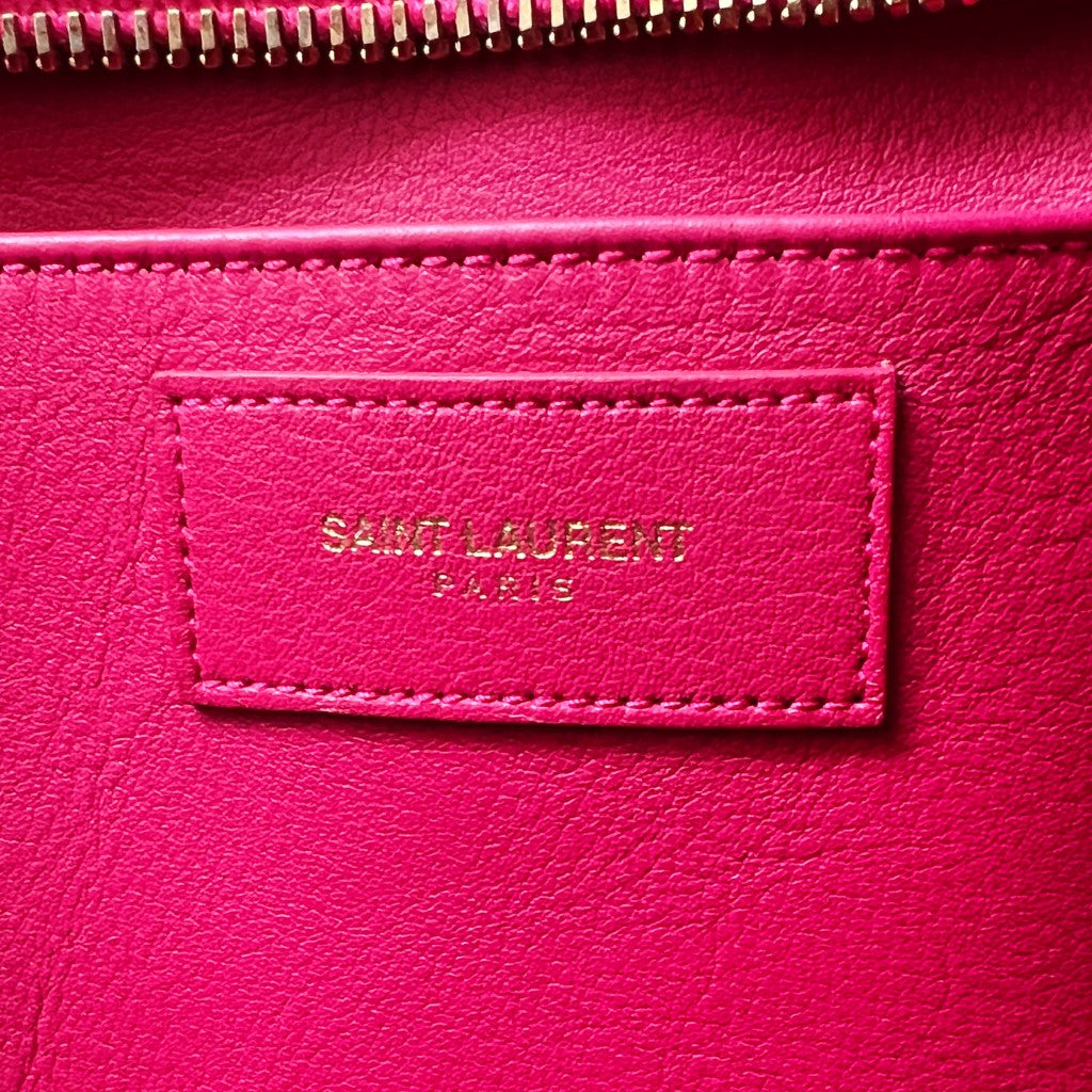 Yves Saint Laurent YSL Fuchsia Leather Cabas Y 2 Way Shoulder Bag Like New