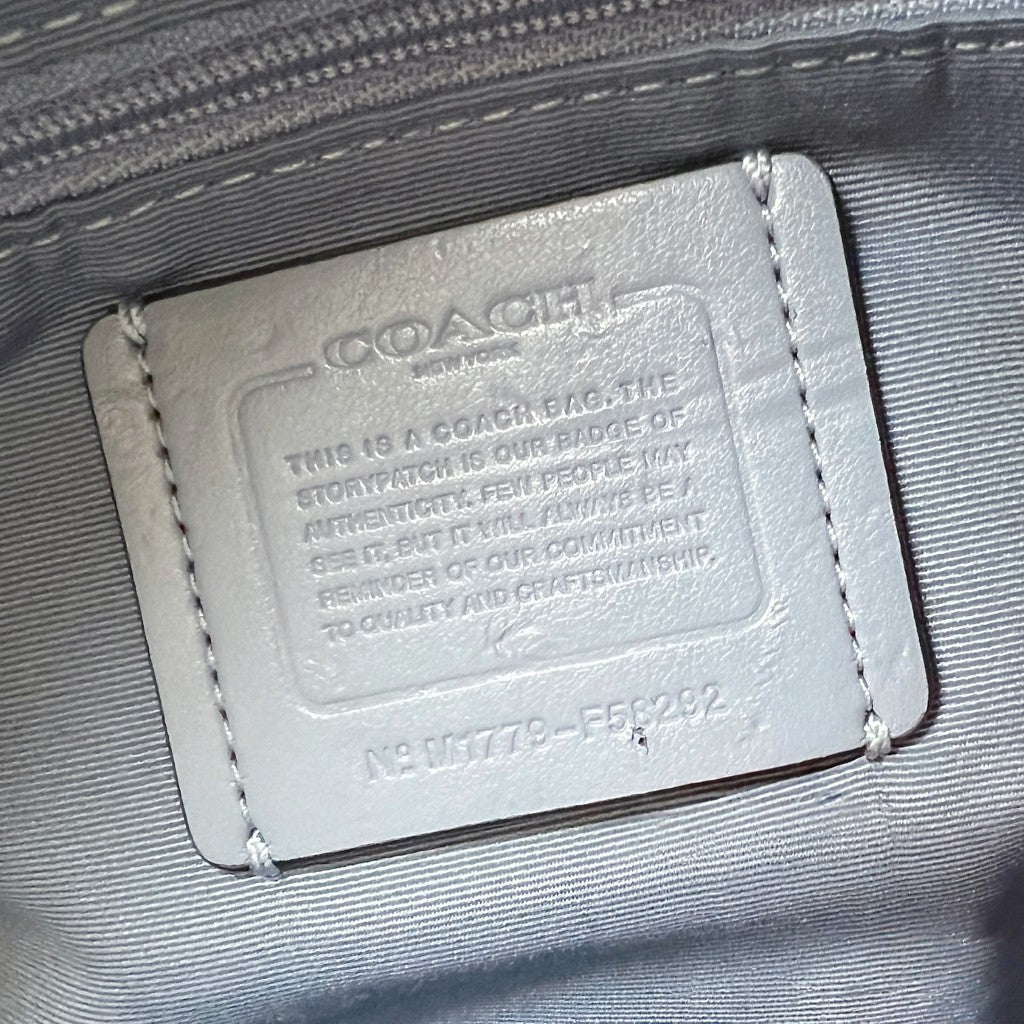 Coach Light Blue Leather Monogram Front Logo Carryall Shoulder Bag Like New