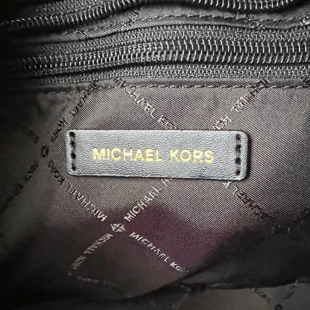Michael Kors Black Leather Patterned MK Charm 2 Way Shoulder Bag Like New